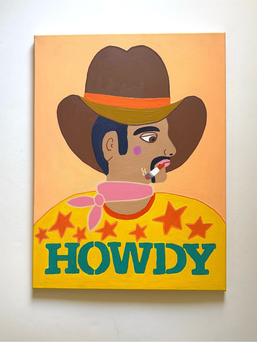 Howdy Cowboy Wall Art - Yellow & Brown Illustration